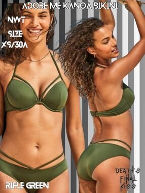 Adore Me Kanoa Rifle Green Pushup Top Strappy Bikini XS 30A